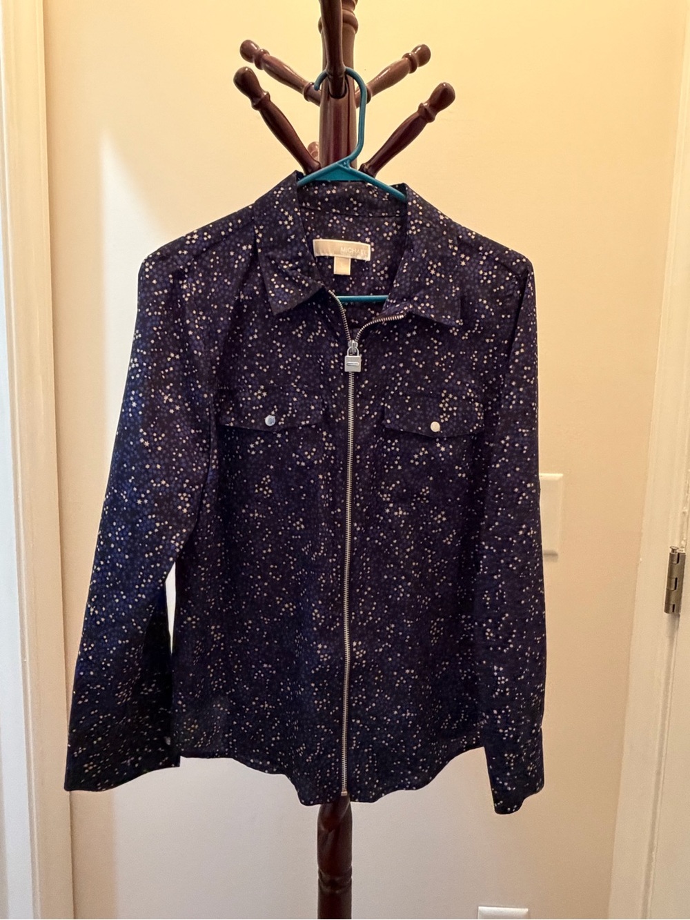 MICHAEL Michael Kors Navy Speckled Zip Front Jean Jacket